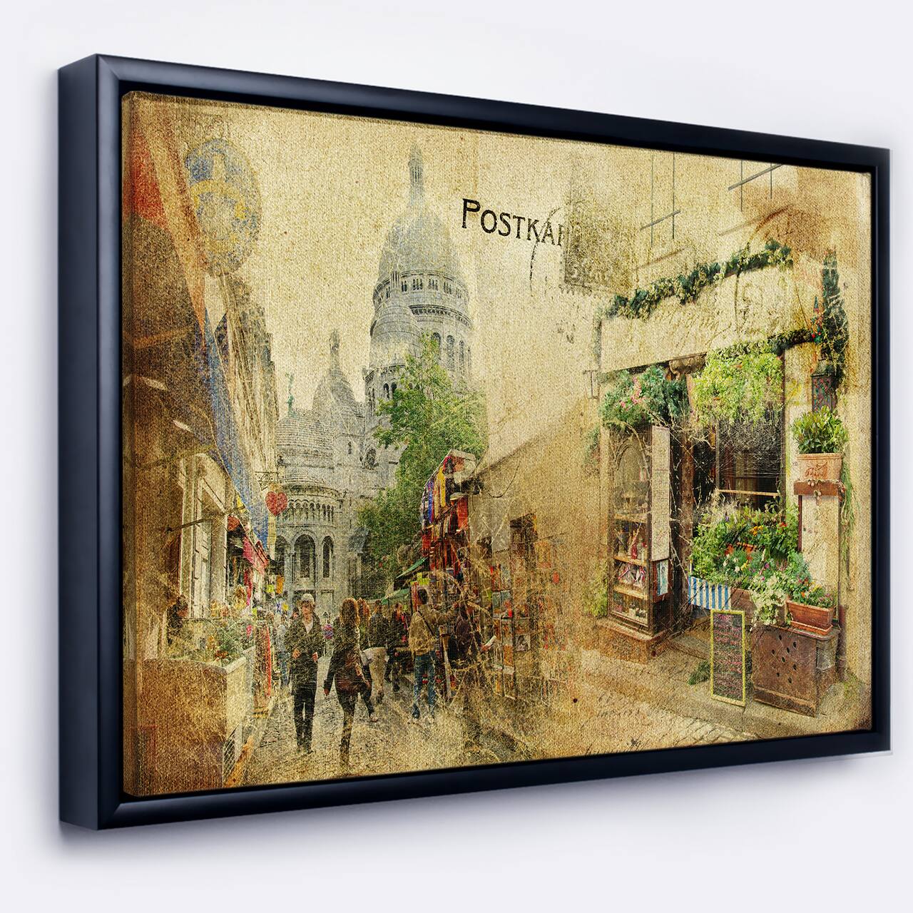 Designart - Vintage Parisian Cards - Contemporary Canvas Art Print in Black Frame